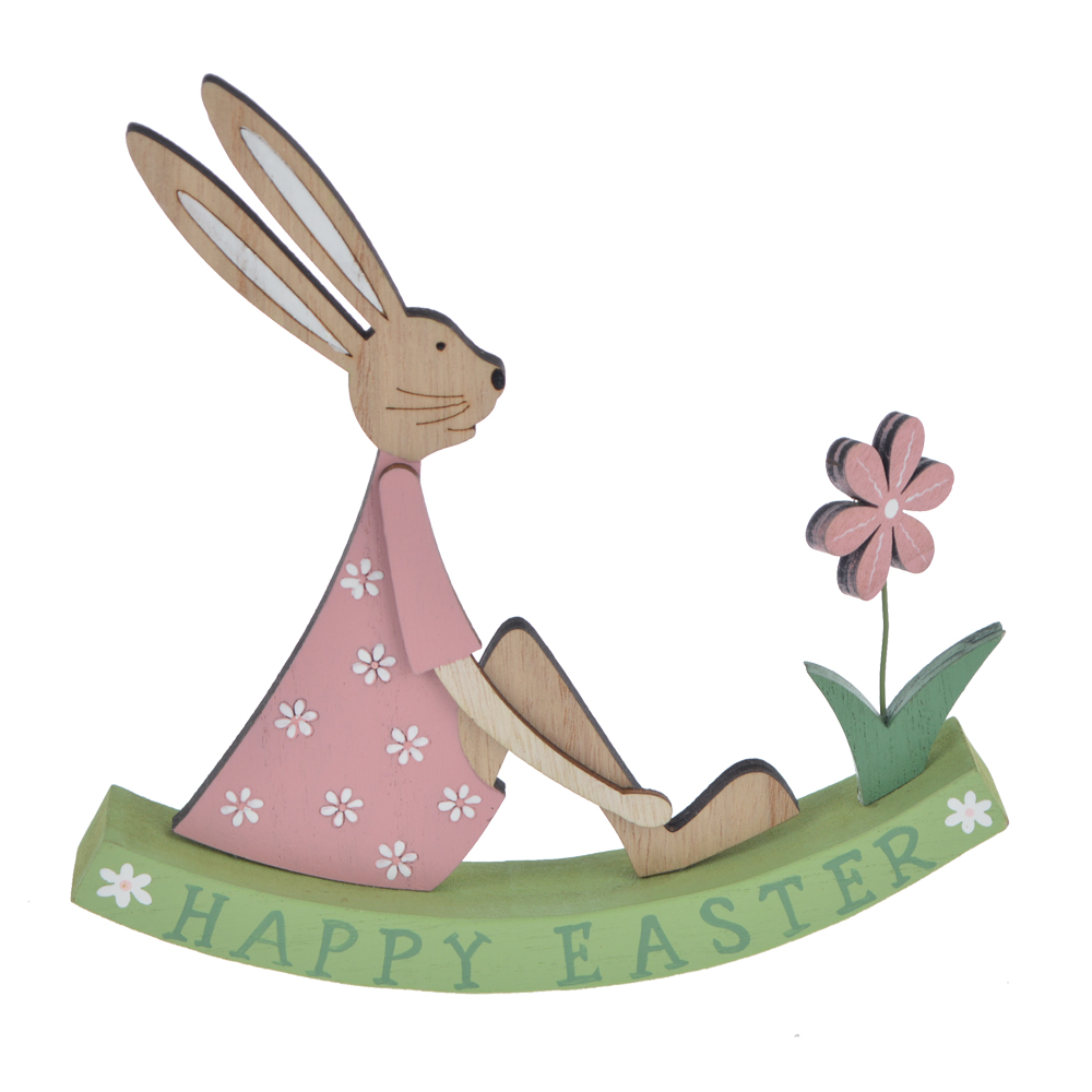 Wooden Easter spring rabbit bunny tabletop decoration