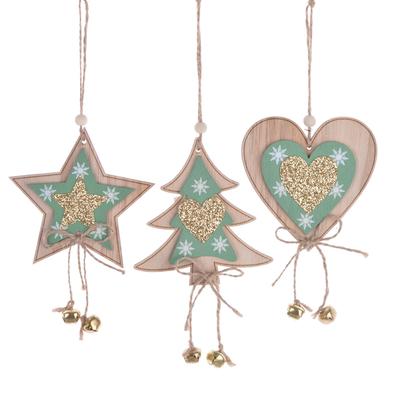 New Christmas wooden gilitter star tree heart wall hanging