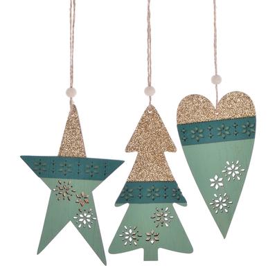Laser cut wooden christmas tree pendent with gilitter