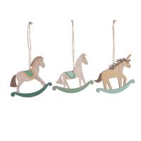 Color printing rustic wooden rocking horse christmas tree hanging