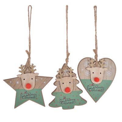 Lovely Merry christmas wooden star with reindeer