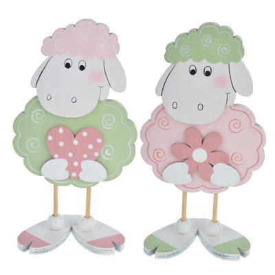 Cute wooden sheep holding flower heart Easter gifts for kinds
