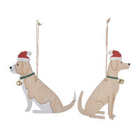 wooden winter dog wears a Christmas hat pendant