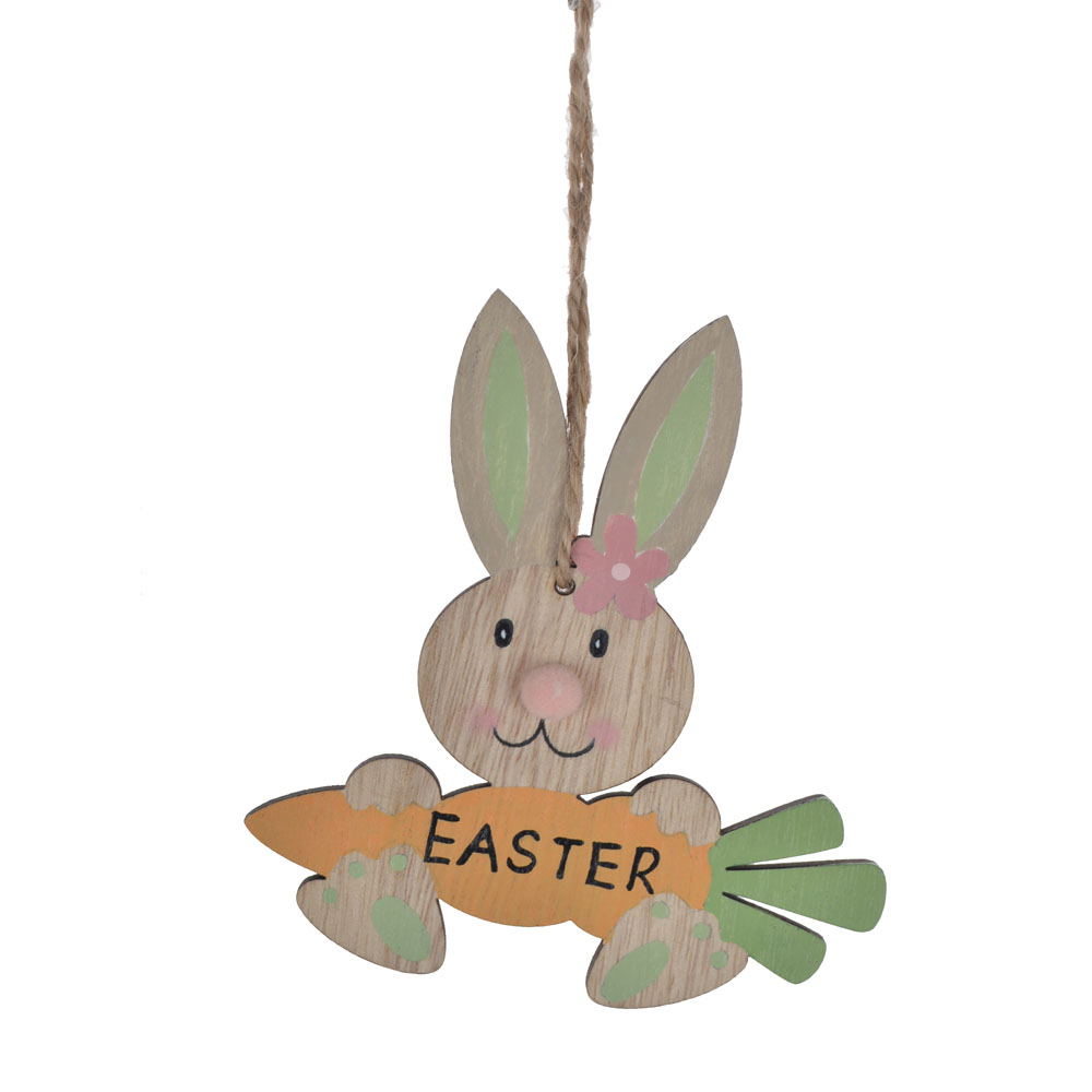 Wooden rabbit eating carrot Easter decor