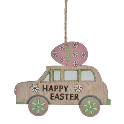 Happy Easter home spring decoration wooden car hanging ornament