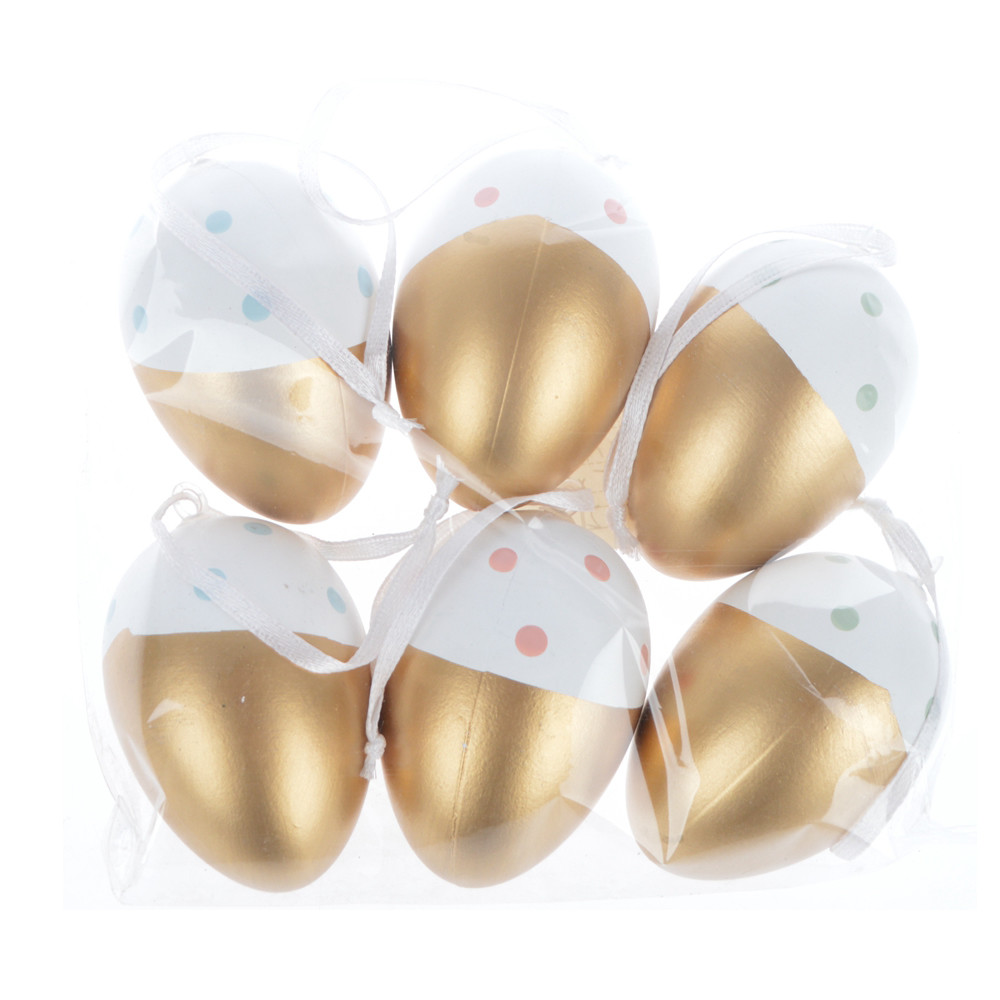 colorful plastic printed gold and colored dots Easter egg decorations