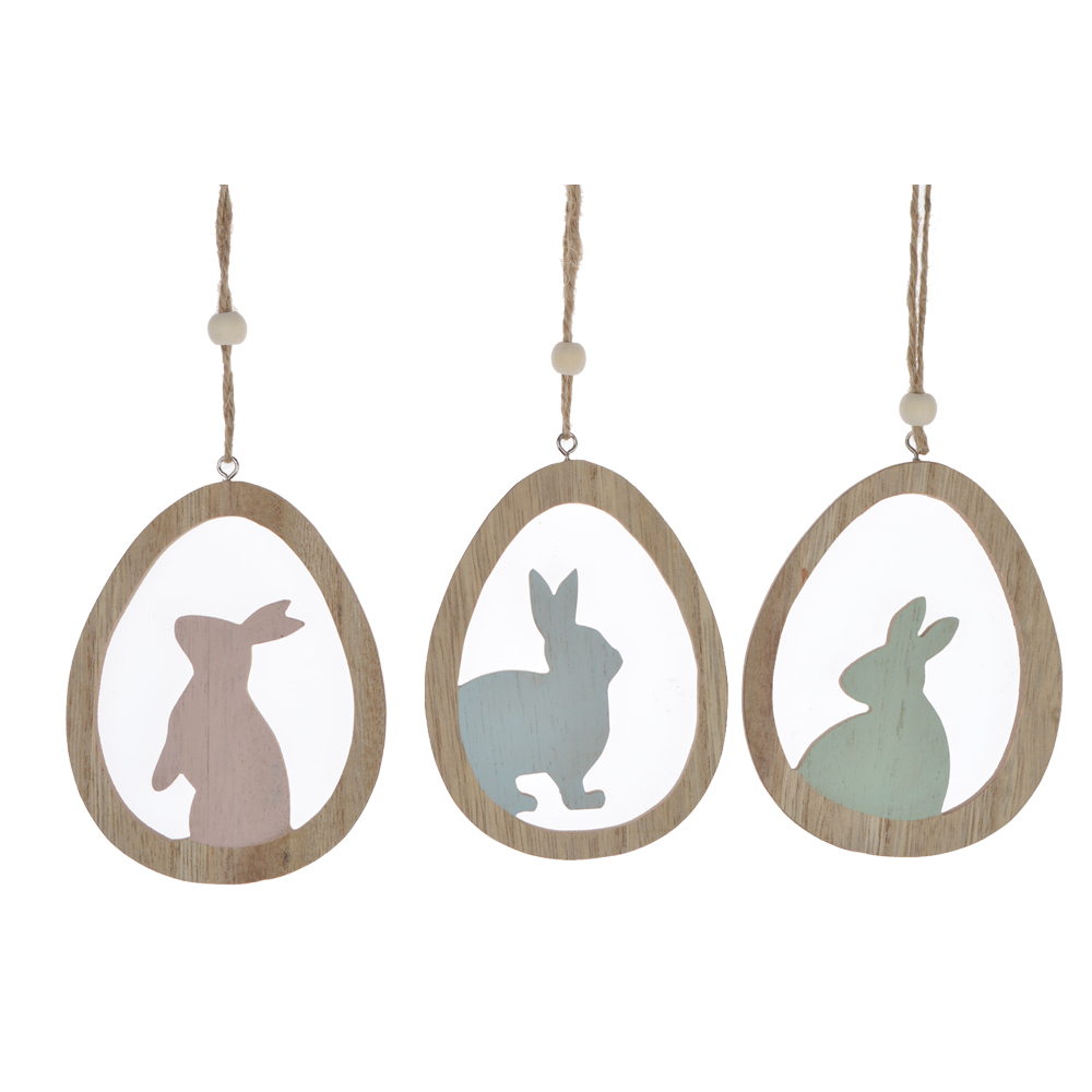 Wooden Easter egg - shaped decorative bunny hanging
