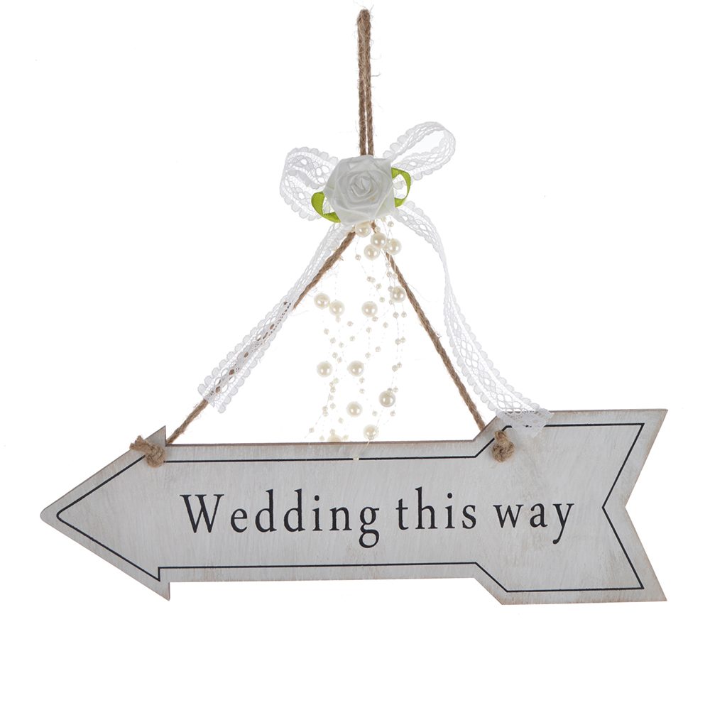 Personalized wooden country wedding instructions arrow sign