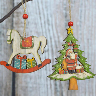 christmas decorations wooden tree horse hanging