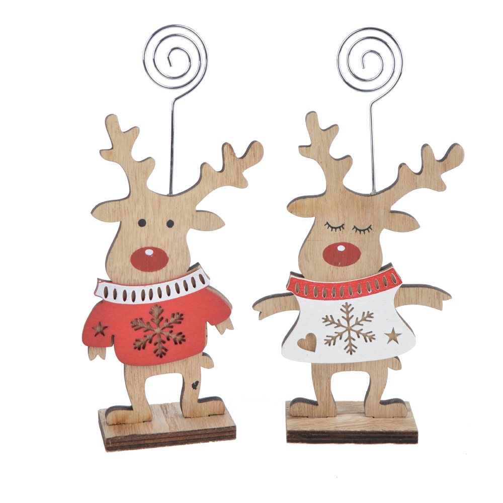 Christmas Wooden Memo Card Holder Message Folder Photo Note Clip deer