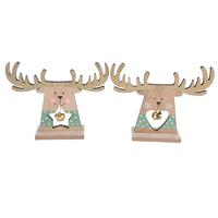 Christmas Reindeer Figurine with Tinkle Bell Wooden Christmas Tree Ornaments