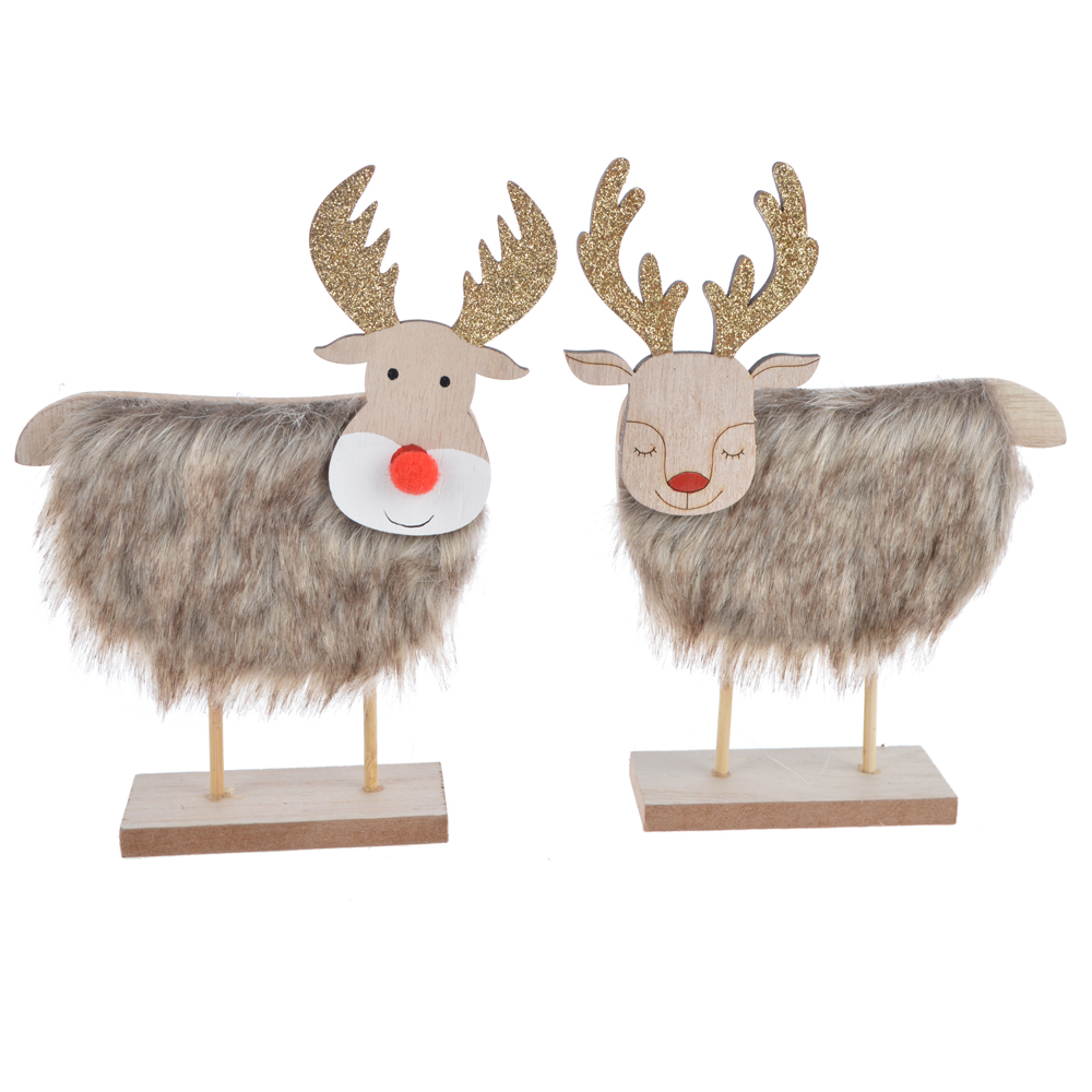 Faux Fur Bodied decor reindeer wooden deer ornament