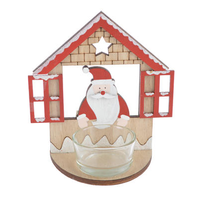 wooden santa house design glass decor candle holder