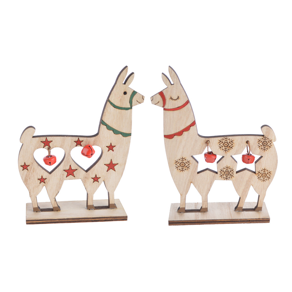 christmas deco wooden hollow out alpaca standing