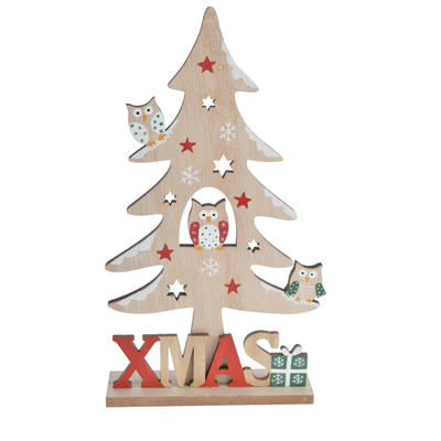 Christmas embellishments wooden tree shape Xmas craft tabletop ornament