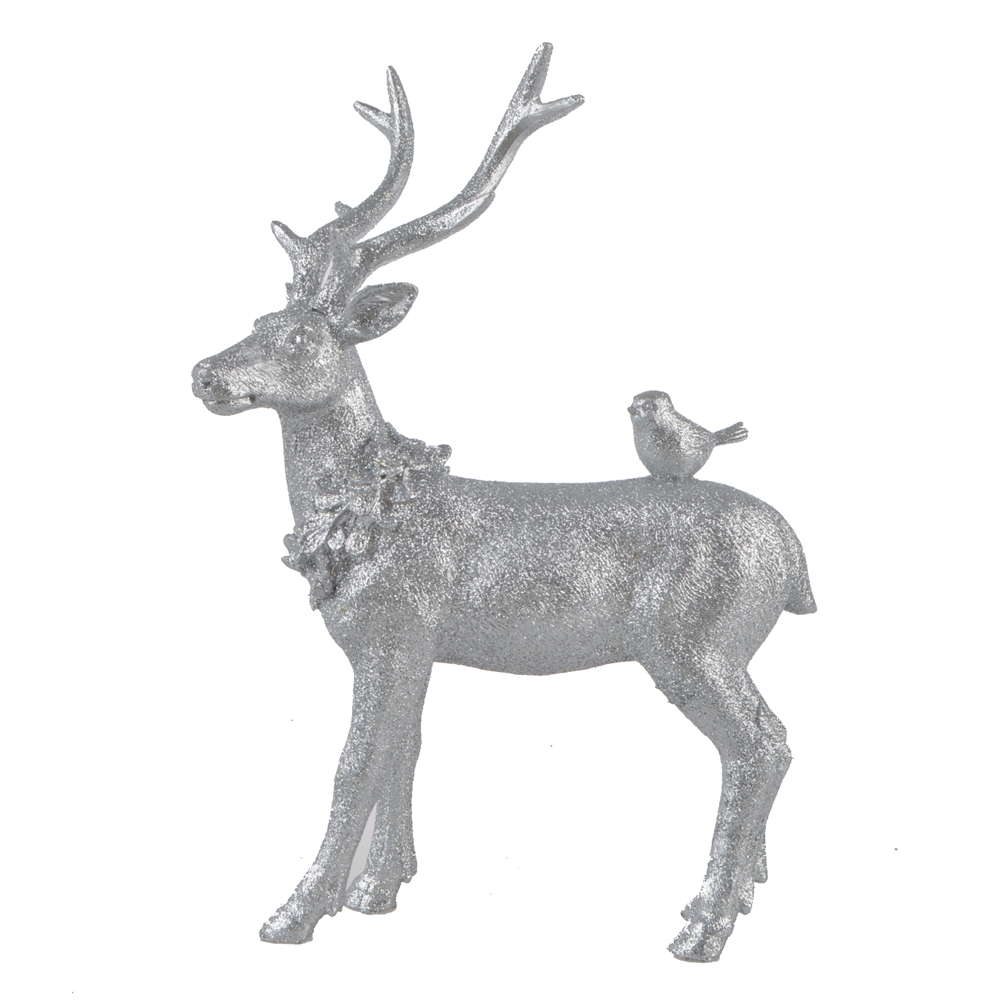Resin Silver Station Deer Back With Bird Christmas Decorations