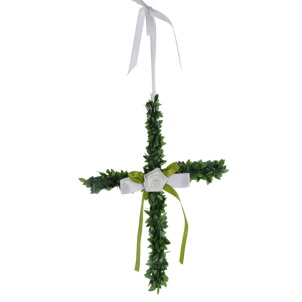 Artificial plastic flower cross pendant,door wall hanging for country wedding decoration