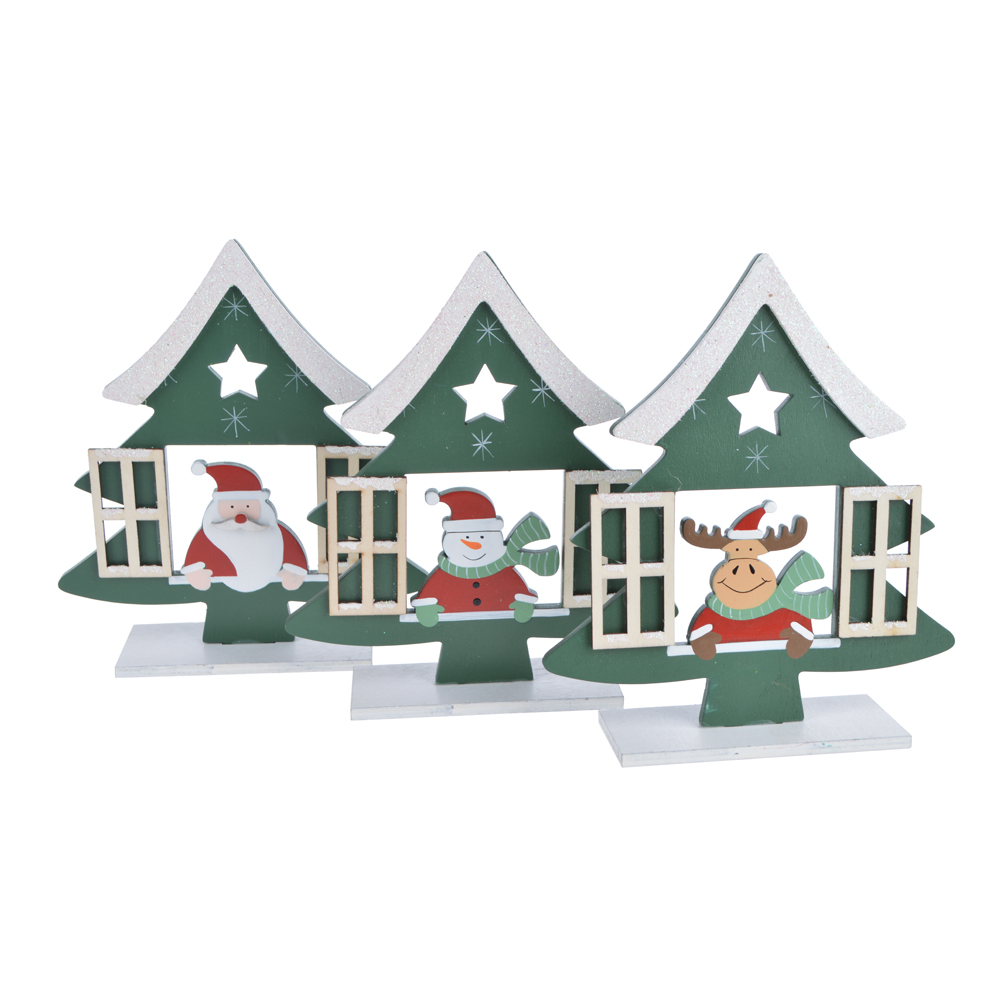 wooden christmas tree shape window santa hollow out  tabletop decoration
