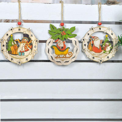 Hand painted party supplies hollowed-out wooden Christmas tree ball hanging decor