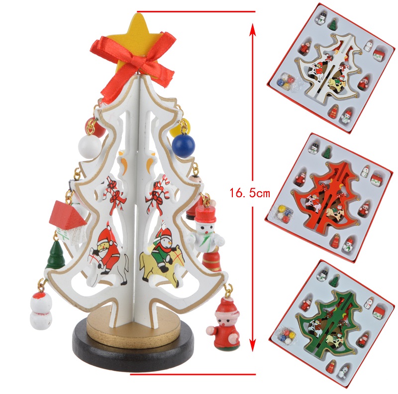3D DIY Wood Christmas Tree with Ornament Pendant Table Desk Decoration For Children Gift Christmas New Year Party Supply