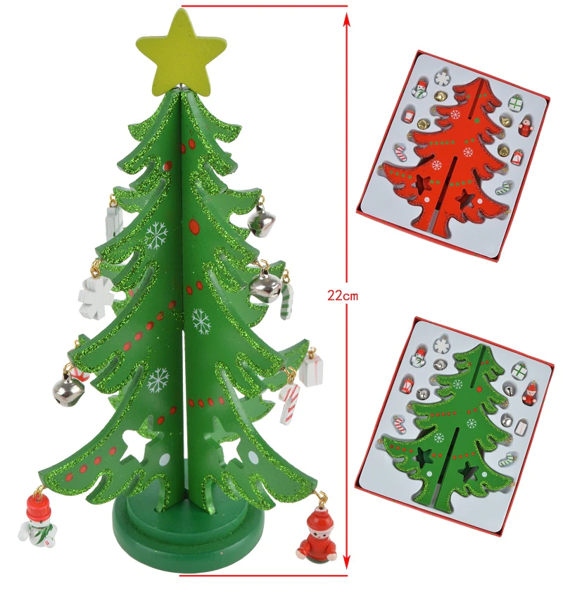3D DIY Wooden Christmas Tree with Ornament Pendant Table Desk Decoration For Children Gift Christmas New Year Party Supply