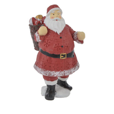 polyresin classic red santa claus white beard and his bag standing christmas table room decoration