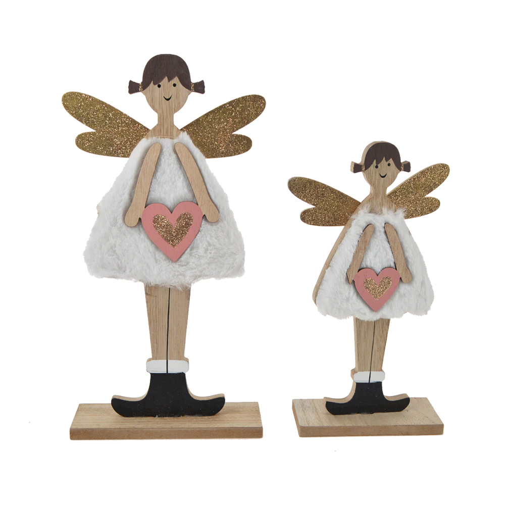 The top selling 2020 pink white color wooden + furry girl angel decorations for desktop party decoration
