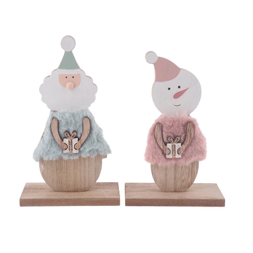 2020 the latest element wooden + furry Christmas snowman, Santa Claus tabletop party decorations