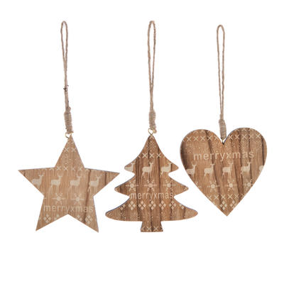DIY Christmas natural wooden star tree heart hangers tree hanging pendant party decor