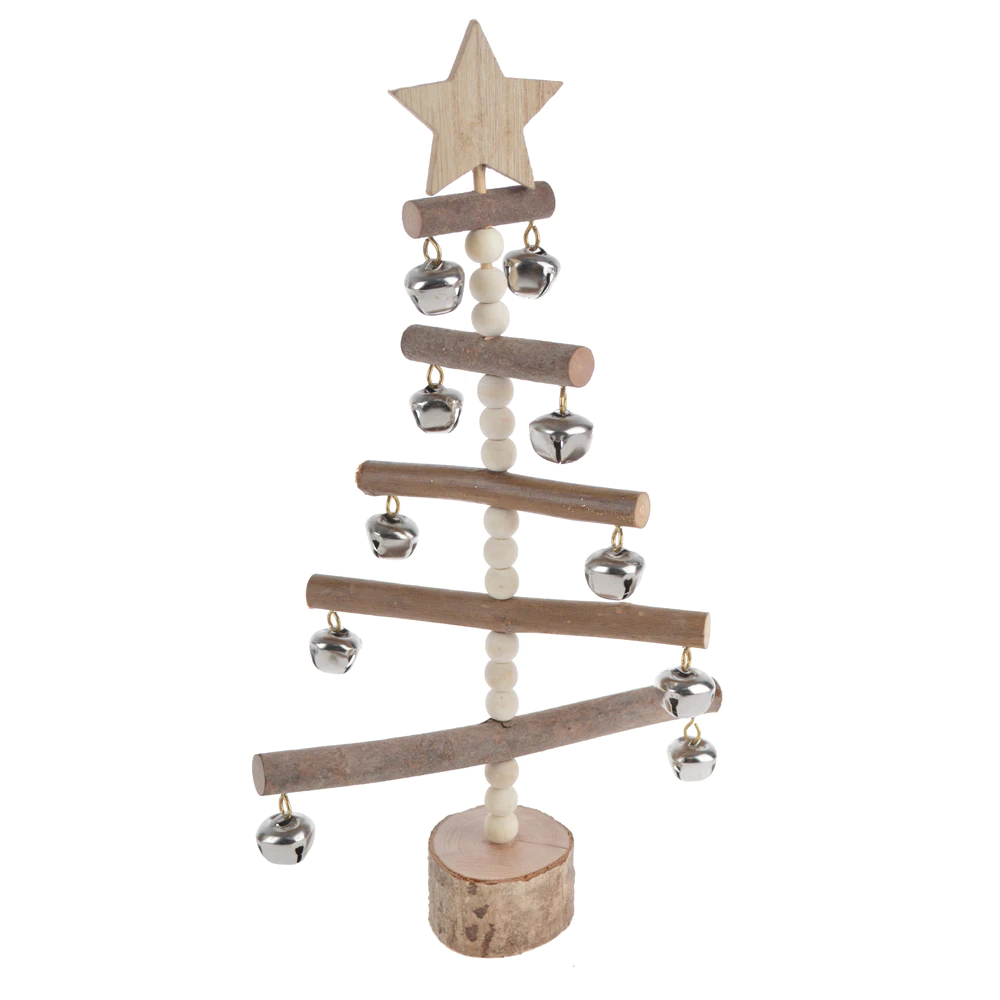natural wood base decorative with silver bells wooden Christmas decoration tree craft decor