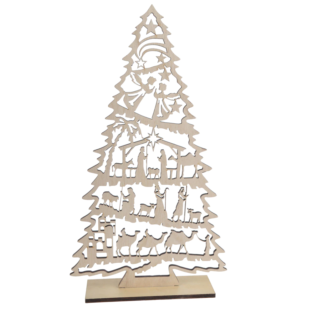 table top ornament laser cut hollow out angel design Christ decorative wooden Christmas tree craft