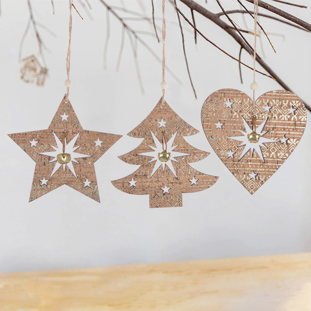 wooden star tree heart hanging Christmas tree ornament