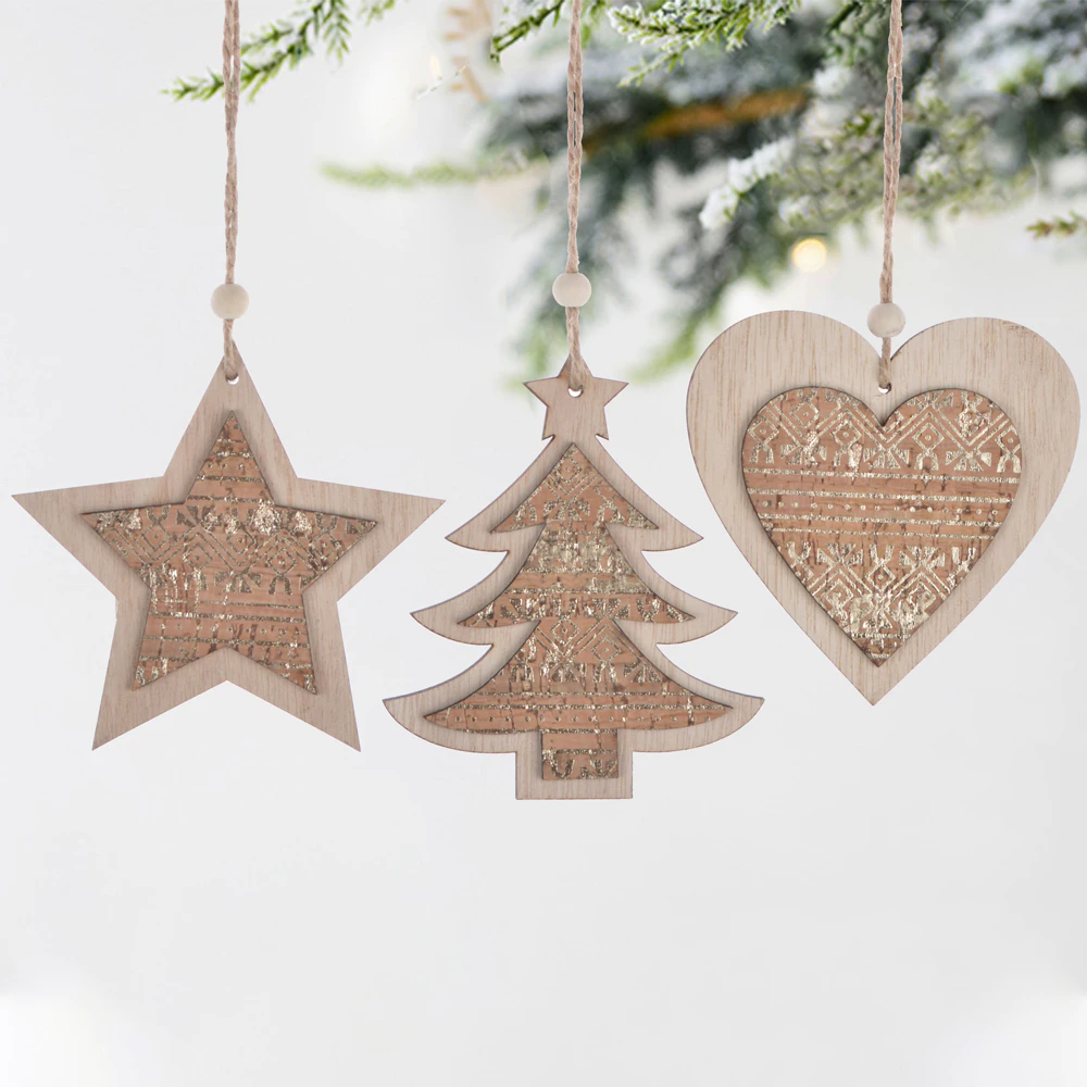 Christmas decoration wooden star hanging tree ornament heart hangers