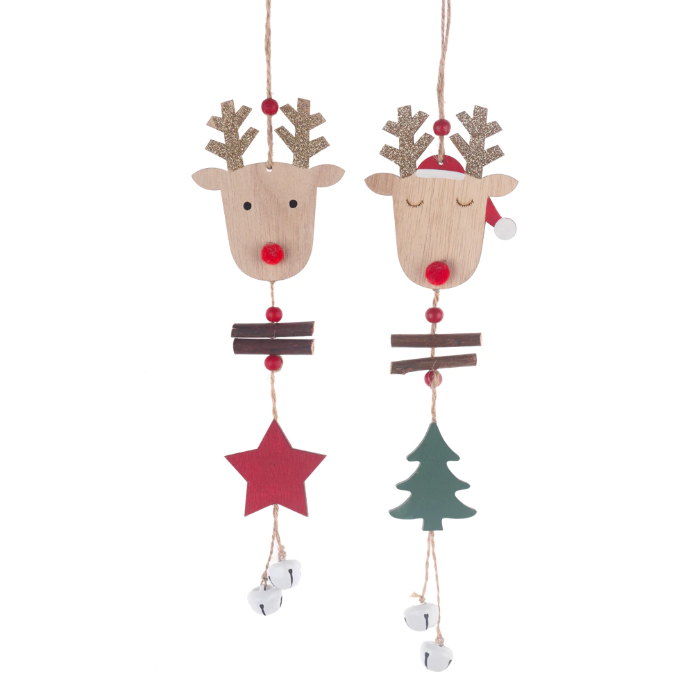 Christmas Ornaments Hanging Wooden Pendant Christmas Tree Rope Ornament wood hanger Home Party Decoration Gift Deer