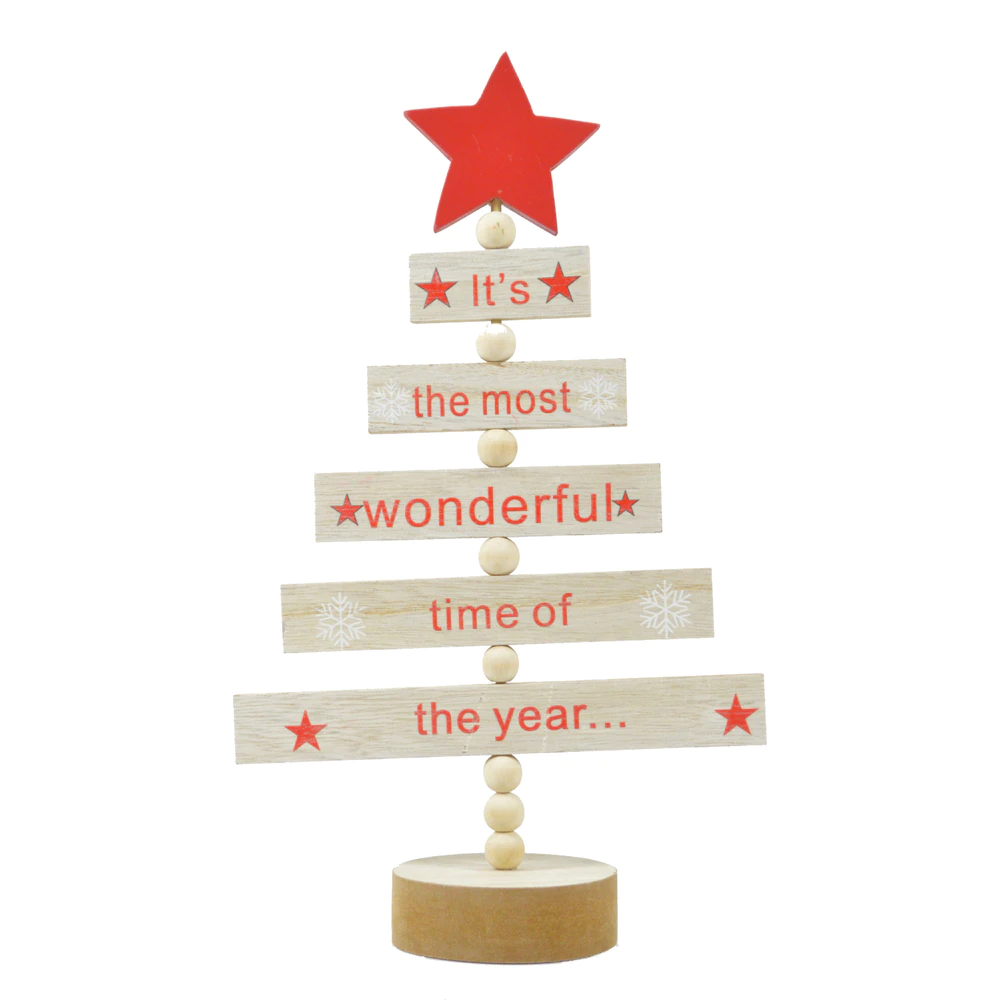 wholesales wooden natural color rectangle set up a tree shape with star topper tabletop decoration supplier