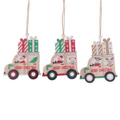 Christmas Wooden Slices Hanger Wood Car Hanging Xmas Tree Ornaments Christmas Party Supplies