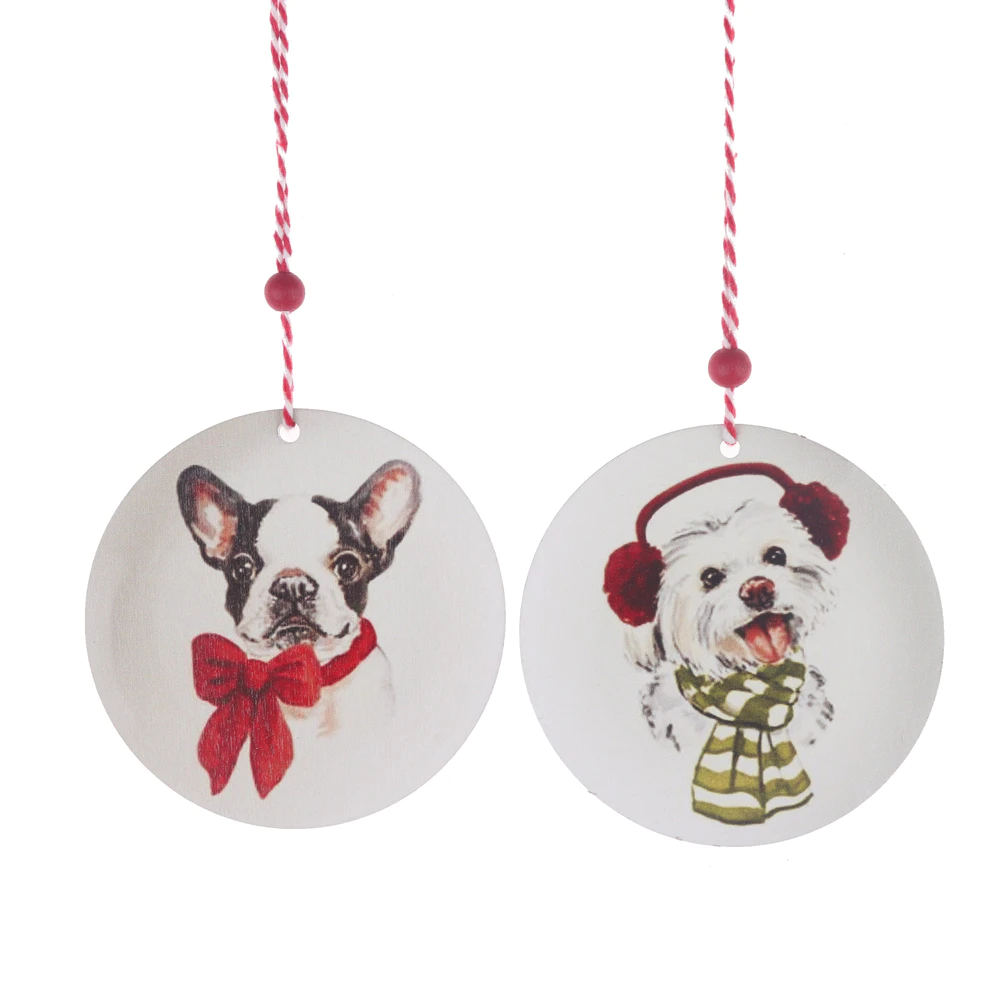 Wooden Round Bauble Hanging Wall hanger Gift Tag Shapes Door pendant cute dog printing drop ornament