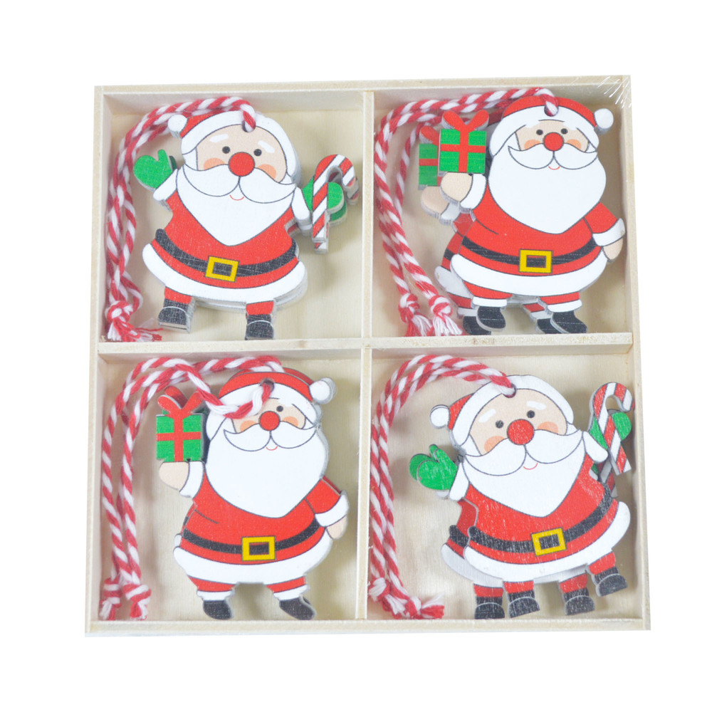 Wholesales wooden paint red happy santa clause hanger plywood tags tree hanging pendant drop ornament