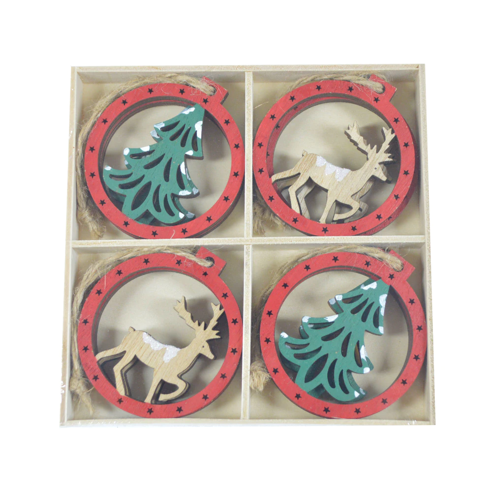 holiday gift wrap idea for decorating your handmade Christmas gifts Wood round bauble deer tree hollow out festival ornament