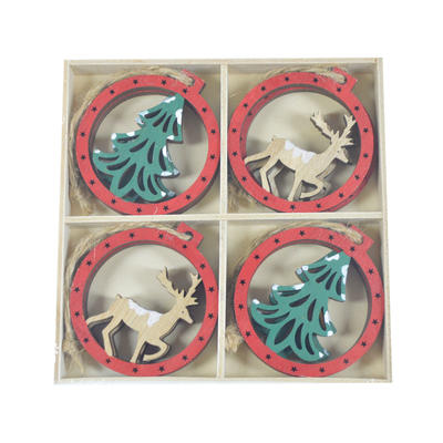 holiday gift wrap idea for decorating your handmade Christmas gifts Wood round bauble deer tree hollow out festival ornament