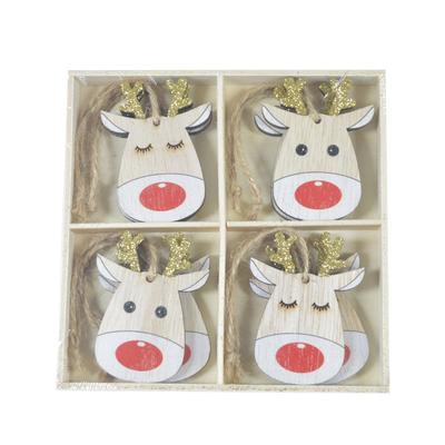 Wholesale factory handmade adorable reindeer Christmas tree ornament wooden pendant Holiday home decorations