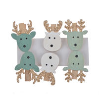 Factory design 6 Wooden Christmas Card Holder Pegs carton deer wooden peg decoration Mini Peg Set