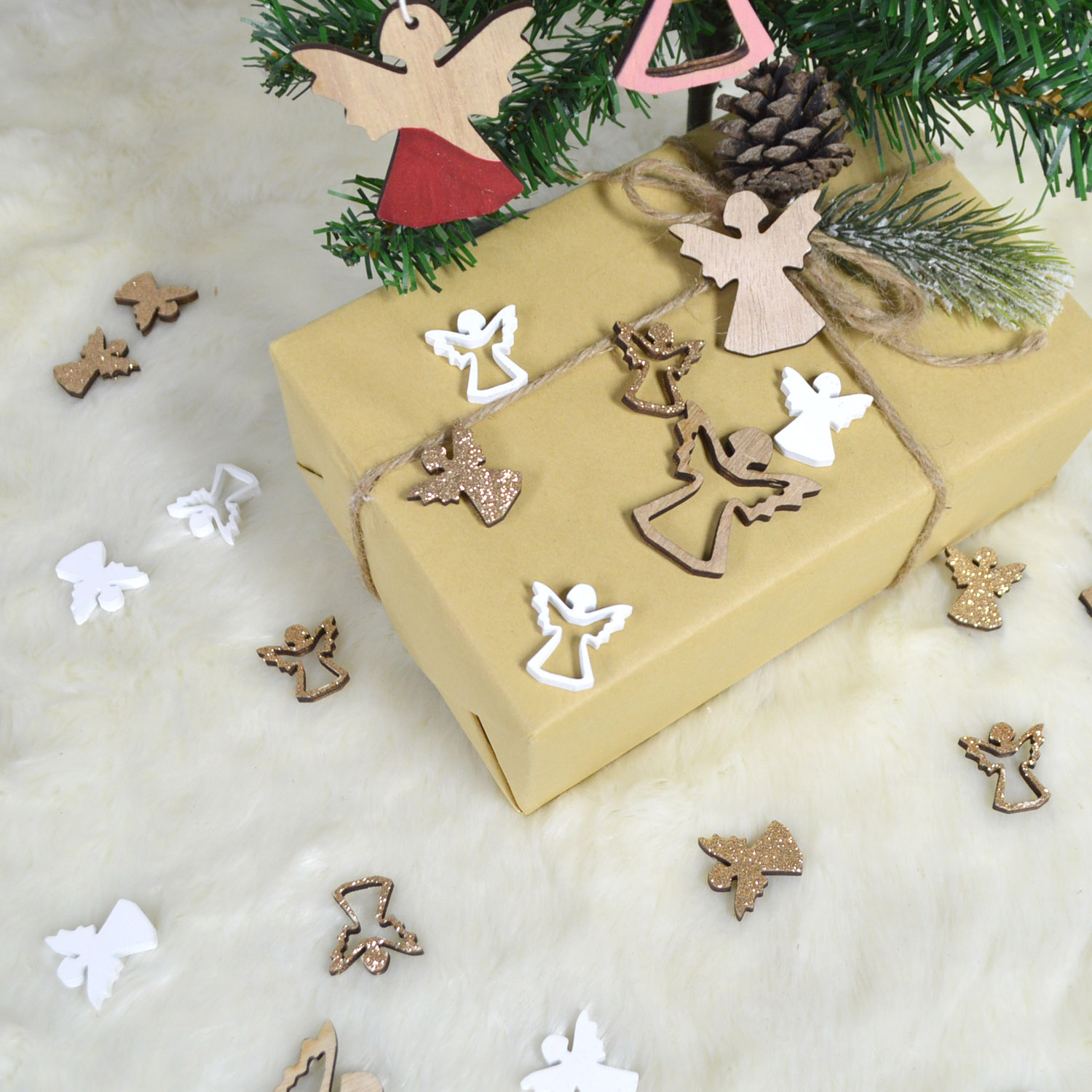 Party supplies Christmas DIY Tree Ornaments Wooden Assorted Angel Hanging Decoration Home pendant Hanger Accessory