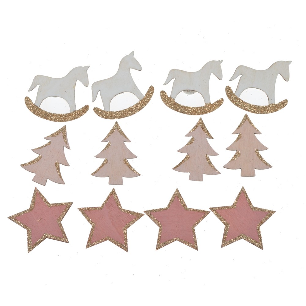 Factory wholesale wood Laser cut Round stick horse tree star self-adhesive table decoration Christmas Holiday table confetti