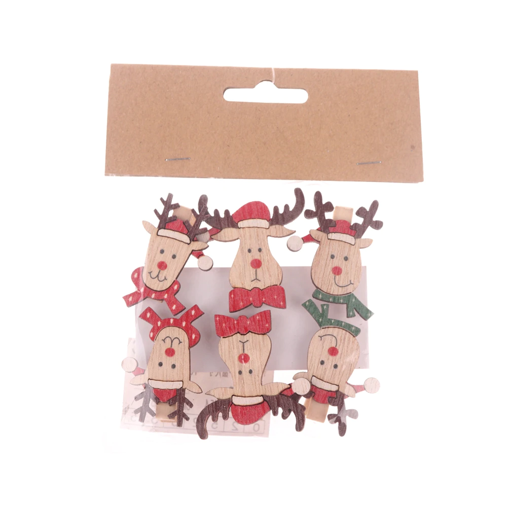 Factory 6 pcs/set Wooden Reindeer pegs Christmas Card Holder pegs Gifts clips Gifts Decoration