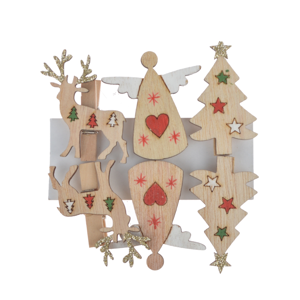 China supplies 6pcs Christmas Wooden Clips pegs Reindeer angle tree Xmas Card Holder Decoration
