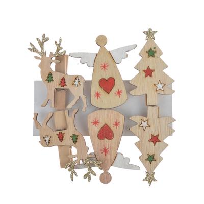 China supplies 6pcs Christmas Wooden Clips pegs Reindeer angle tree Xmas Card Holder Decoration