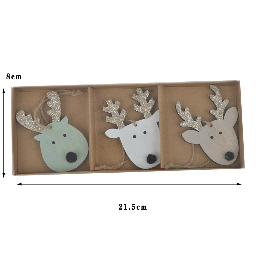 Holiday supplies 3pcs carton ornaments Reindeer head decoration Christmas tree hanging Kids home decor