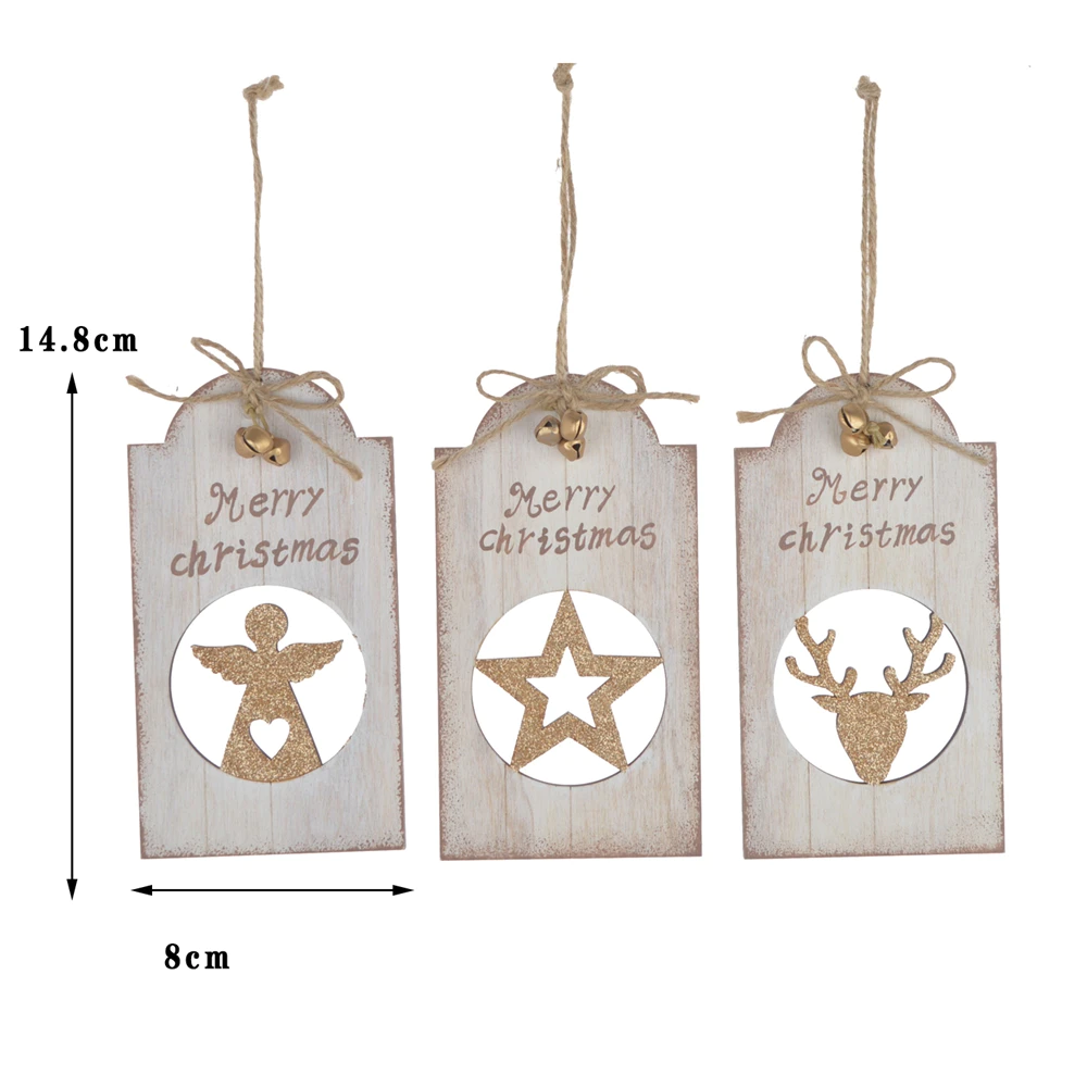 2020 Wholesale Rustic Wooden letter hanging Christmas Hanging wall sign Holiday ornament items With bell pendant