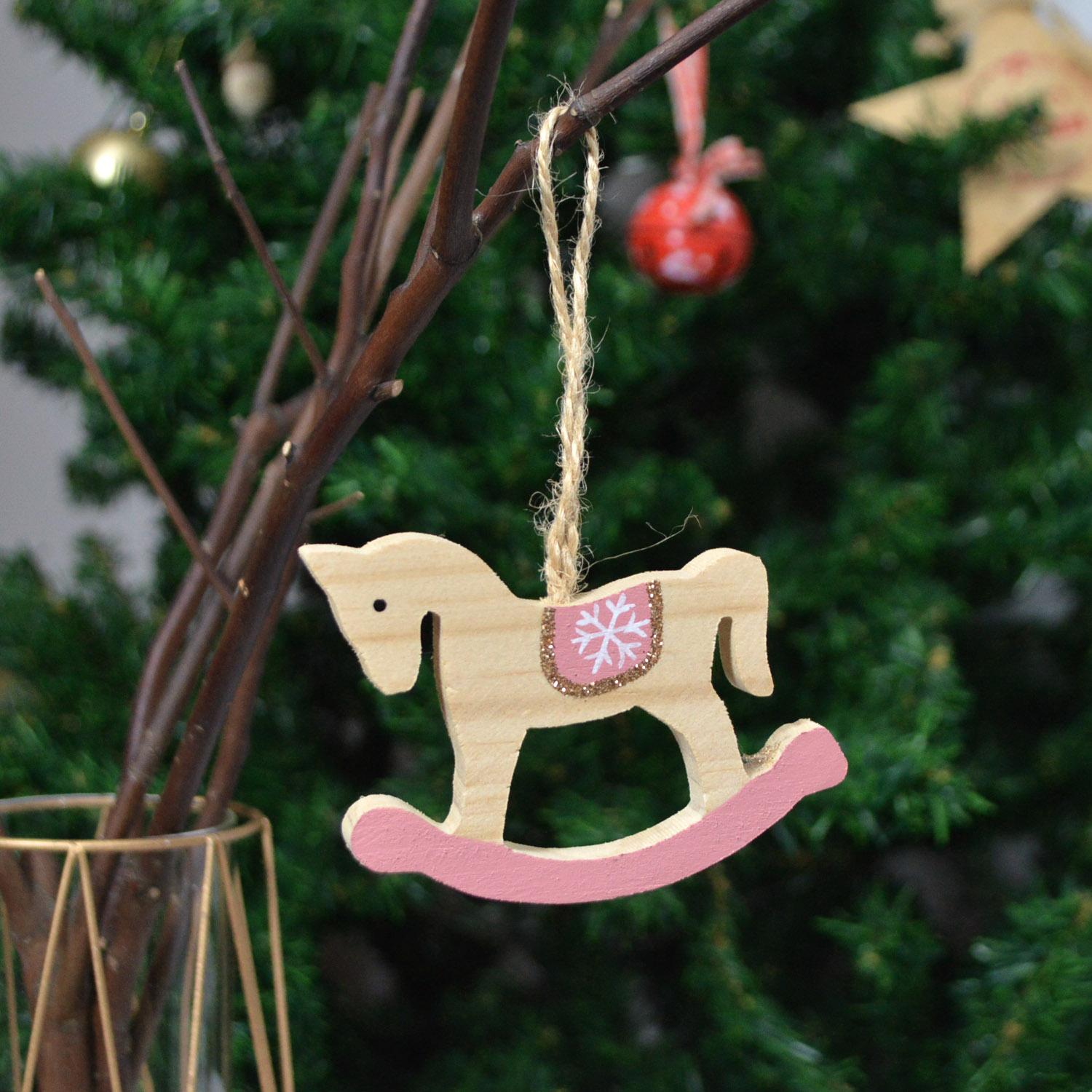 Hot supplies pink Rocking horse hanging unicorn ornaments wooden crafts Kids crafts Christmas tree decor items